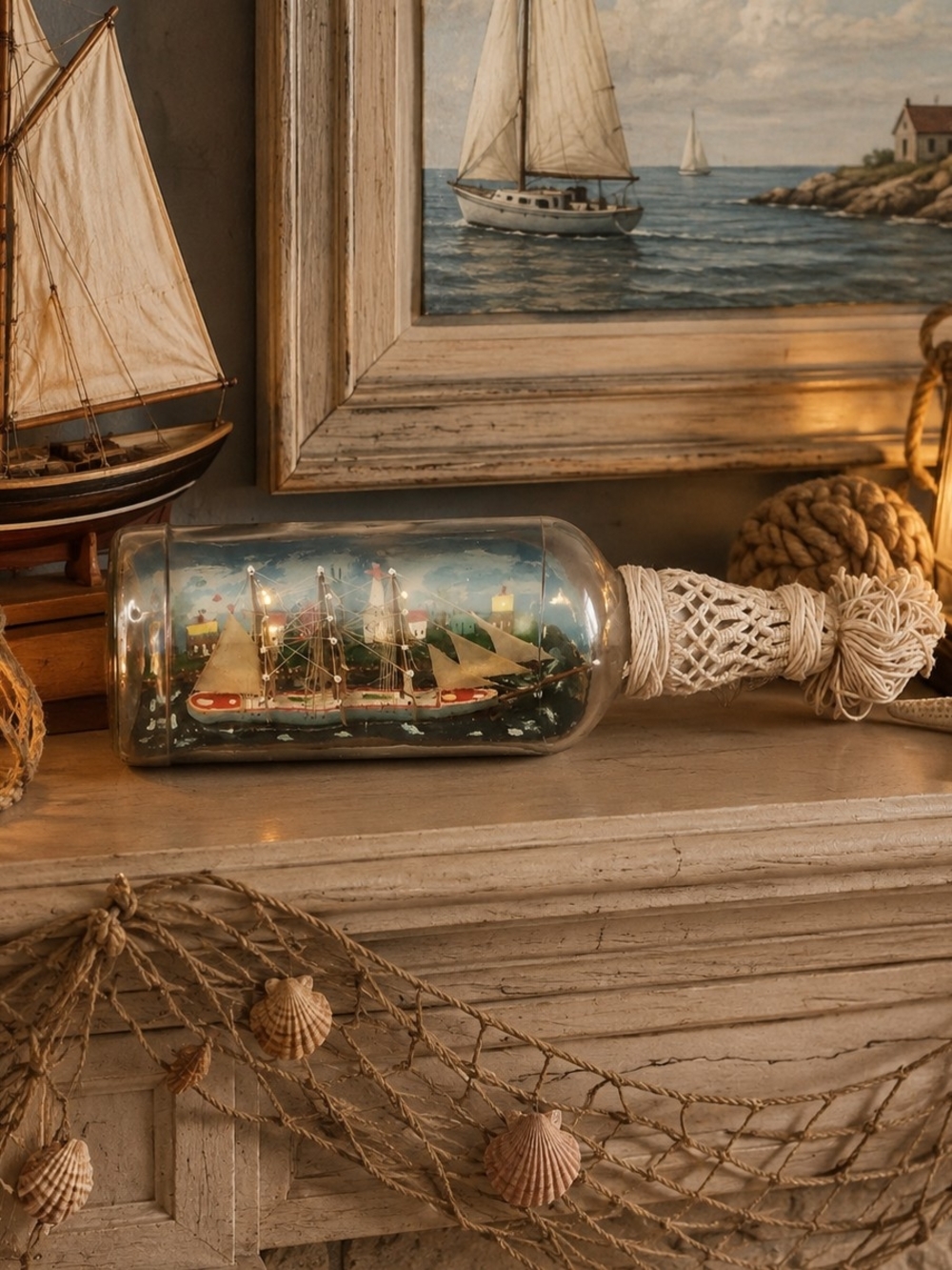 Vintage Ship In A Bottle Canada Flag Made In Montreal G McKee Folk Art Maritimes